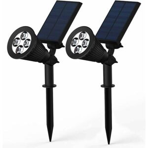 DEWDAT Solar Spotlights, 2-in-1 Adjustable 4 LED Wall/Landscape Solar Lights with Automatic On/Off Sensor, 2 Pack (RGB)