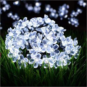 AOUGO Solar String Lights Outdoor, 50 LEDs 7M Solar Sakura Lights, 8 Modes Flower Fairy Lamp Color Changing Decorative Waterproof for Garden Trees Parties