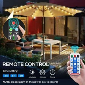 TLILY Solar Umbrella Lights with Remote Control, Powered Patio led Lamp Clip for Garden, 8 Modes 104