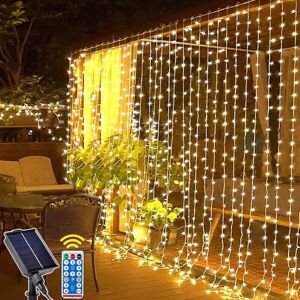 BEIJIYI Solar Waterfall Lights Outdoor, 3m x 3m 300 LEDs with Remote Control, 8 Modes, Waterproof for Garden, Balcony, Gazebo, Party Decorations (Warm White)