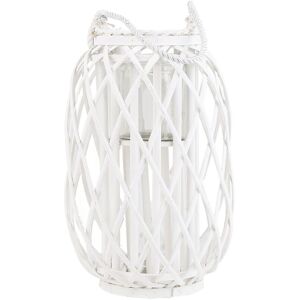 Beliani - Natural Willow Candle Holder Lantern Rope Handle White Tall Mauritius