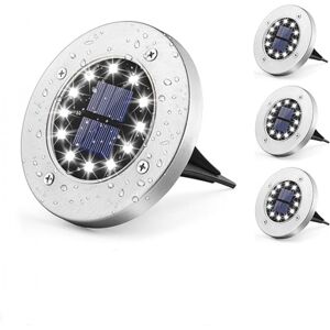 Light 12 LEDs 4 pieces White Solar Ground Lamps Stainless Steel Waterproof for Outdoor, Garden, Patio, Lawn, Yard, Walkway - Alwaysh Light 12 LEDs 4 pieces White Solar Ground Lamps Stainless Steel Waterproof for Outdoor, Garden, Patio, Lawn, Yard, Walkway - Alwaysh