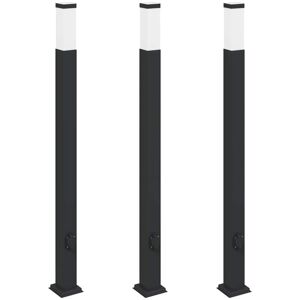 Bollard Lights with Outlet 3 pcs 110 cm Black IP44 vidaXL Bollard Lights with Outlet 3 pcs 110 cm Black IP44 vidaXL