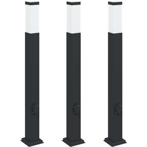 Bollard Lights with Outlet 3 pcs 80 cm Black IP44 vidaXL Bollard Lights with Outlet 3 pcs 80 cm Black IP44 vidaXL