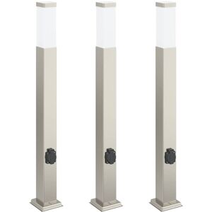 Bollard Lights with Outlet 3 pcs 80 cm Stainless Steel IP44 vidaXL Bollard Lights with Outlet 3 pcs 80 cm Stainless Steel IP44 vidaXL