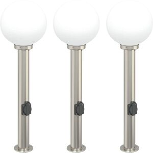 Bollard Lights with Outlet 3 pcs 80 cm Stainless Steel IP44 vidaXL Bollard Lights with Outlet 3 pcs 80 cm Stainless Steel IP44 vidaXL