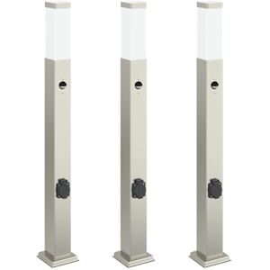 Bollard Lights with Sensor&Outlet 3 pcs 80 cm Stainless Steel IP44 vidaXL Bollard Lights with Sensor&Outlet 3 pcs 80 cm Stainless Steel IP44 vidaXL