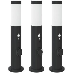 Bollard Lights with Sensor&Outlet 3pcs 50 cm Stainless Steel IP44 vidaXL Bollard Lights with Sensor&Outlet 3pcs 50 cm Stainless Steel IP44 vidaXL
