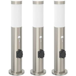 Bollard Lights with Sensor&Outlet 3pcs 50 cm Stainless Steel IP44 vidaXL Bollard Lights with Sensor&Outlet 3pcs 50 cm Stainless Steel IP44 vidaXL