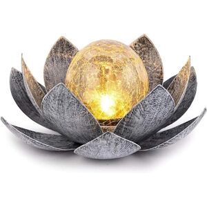 GOTRAYS Cracked Glass Ball Lotus led Solar Light Garden Decoration Metal Solar Lantern Water Lily Outdoor Table Lamp (Silver Black) GOTRAYS Cracked Glass Ball Lotus led Solar Light Garden Decoration Metal Solar Lantern Water Lily Outdoor Table Lamp (Silver Black)