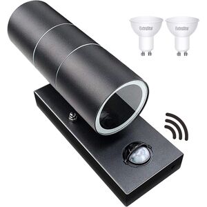 ExtraStar Outdoor Up and Down Double Wall Light with Motion Sensor Black IP44 (2 x GU10 6W bulbs included) ExtraStar Outdoor Up and Down Double Wall Light with Motion Sensor Black IP44 (2 x GU10 6W bulbs included)