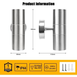 Extrastar - Outdoor Up and Down Double Wall Light Stainless Steel IP44 (Pack of 2) Extrastar - Outdoor Up and Down Double Wall Light Stainless Steel IP44 (Pack of 2)