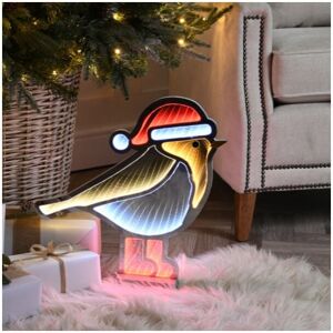 Festive Infinity Robin Light with Red Boots and Wooden Base - 40cm Festive Infinity Robin Light with Red Boots and Wooden Base - 40cm