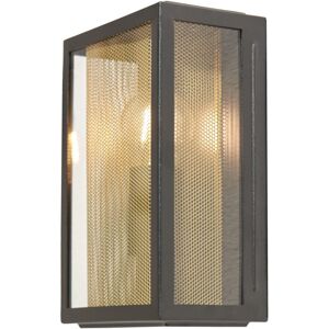 Litecraft - Harris Wall Light Outdoor Box Lantern With Brass Mesh Insert - Black Litecraft - Harris Wall Light Outdoor Box Lantern With Brass Mesh Insert - Black