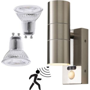 Litecraft Kenn Outdoor Up Down Wall Light With Sensor & LED Bulbs - Steel Litecraft Kenn Outdoor Up Down Wall Light With Sensor & LED Bulbs - Steel