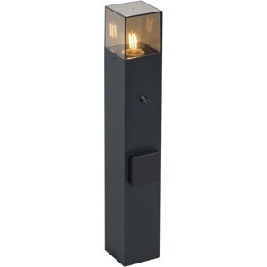 QAZQA Modern Outdoor Post Light Black with Smoke Glass 50cm with Twilight Sensor IP44 - Denmark QAZQA Modern Outdoor Post Light Black with Smoke Glass 50cm with Twilight Sensor IP44 - Denmark