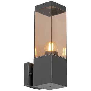 QAZQA Modern Outdoor Wall Light Dark Grey with Smoke - Malios QAZQA Modern Outdoor Wall Light Dark Grey with Smoke - Malios