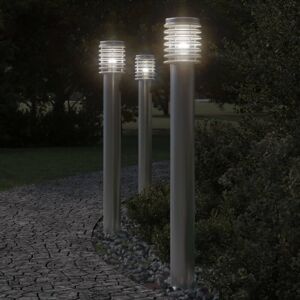 vidaXL Outdoor Floor Lamp 3 pcs Silver 110cm Stainless Steel - Floor Lamp vidaXL Outdoor Floor Lamp 3 pcs Silver 110cm Stainless Steel - Floor Lamp