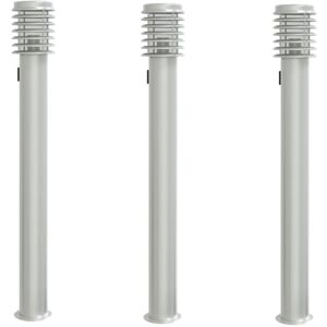 vidaXL Outdoor Floor Lamps 3 pcs Silver - Weatherproof Garden Lighting vidaXL Outdoor Floor Lamps 3 pcs Silver - Weatherproof Garden Lighting