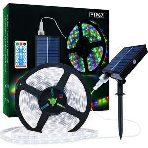 AOUGO Outdoor Solar Powered LED Strip, 5m 280 LEDs IP67 Waterproof LED Strip, Cool White LED Lights with Remote Control, 8 Lighting Modes 2835 SMD Fairy AOUGO Outdoor Solar Powered LED Strip, 5m 280 LEDs IP67 Waterproof LED Strip, Cool White LED Lights with Remote Control, 8 Lighting Modes 2835 SMD Fairy