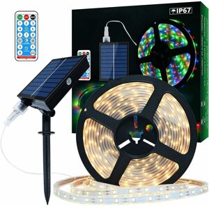 DEWDAT Outdoor Solar Powered led Strip, 5m 280 LEDs IP67 Waterproof led Strip, Warm White led Lights with Remote Control, 8 Lighting Modes 2835 smd Fairy DEWDAT Outdoor Solar Powered led Strip, 5m 280 LEDs IP67 Waterproof led Strip, Warm White led Lights with Remote Control, 8 Lighting Modes 2835 smd Fairy