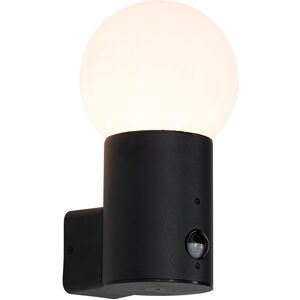 QAZQA Outdoor Wall Light Black with Opal Glass with Motion Sensor - Huma QAZQA Outdoor Wall Light Black with Opal Glass with Motion Sensor - Huma