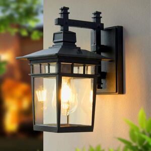 SJQKA Outdoor wall light, waterproof IP65, retro E27 wall lighting for black front door with clear beveled glass shade. SJQKA Outdoor wall light, waterproof IP65, retro E27 wall lighting for black front door with clear beveled glass shade.