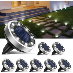 SJQKA Pack Solar Ground Lights, 8 led Outdoor Waterproof Solar Powered Lights for Pathways, Lawns, Patios, Driveways, Yards, Pools, Cool White [Energy SJQKA Pack Solar Ground Lights, 8 led Outdoor Waterproof Solar Powered Lights for Pathways, Lawns, Patios, Driveways, Yards, Pools, Cool White [Energy