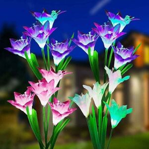 LINGHHANG 4 Pack Solar Lights Outdoor Garden, Color Changing Solar Powered Lights with 16 Larger Solar Lily Flowers, IP65 Waterproof Solar Lamp for Garden, LINGHHANG 4 Pack Solar Lights Outdoor Garden, Color Changing Solar Powered Lights with 16 Larger Solar Lily Flowers, IP65 Waterproof Solar Lamp for Garden,