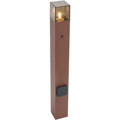 Qazqa - Industrial Outdoor Post Light Rust Brown with Smoke Glass 70cm with Twilight Sensor IP44 - Denmark Qazqa - Industrial Outdoor Post Light Rust Brown with Smoke Glass 70cm with Twilight Sensor IP44 - Denmark
