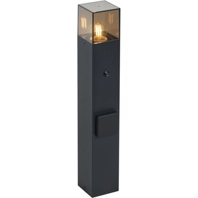 QAZQA Modern Outdoor Post Light Black with Smoke Glass 50cm with Twilight Sensor IP44 - Denmark QAZQA Modern Outdoor Post Light Black with Smoke Glass 50cm with Twilight Sensor IP44 - Denmark