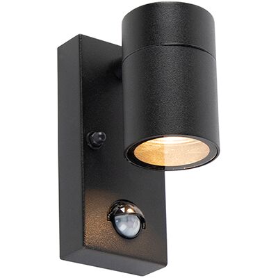 QAZQA Outdoor Wall Light with Motion Sensor - Steel Black IP44 QAZQA Outdoor Wall Light with Motion Sensor - Steel Black IP44