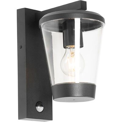 Qazqa Modern Outdoor Black Wall Light with Motion Sensor - Joren - IP44 - Suitable for E27 40W Qazqa Modern Outdoor Black Wall Light with Motion Sensor - Joren - IP44 - Suitable for E27 40W