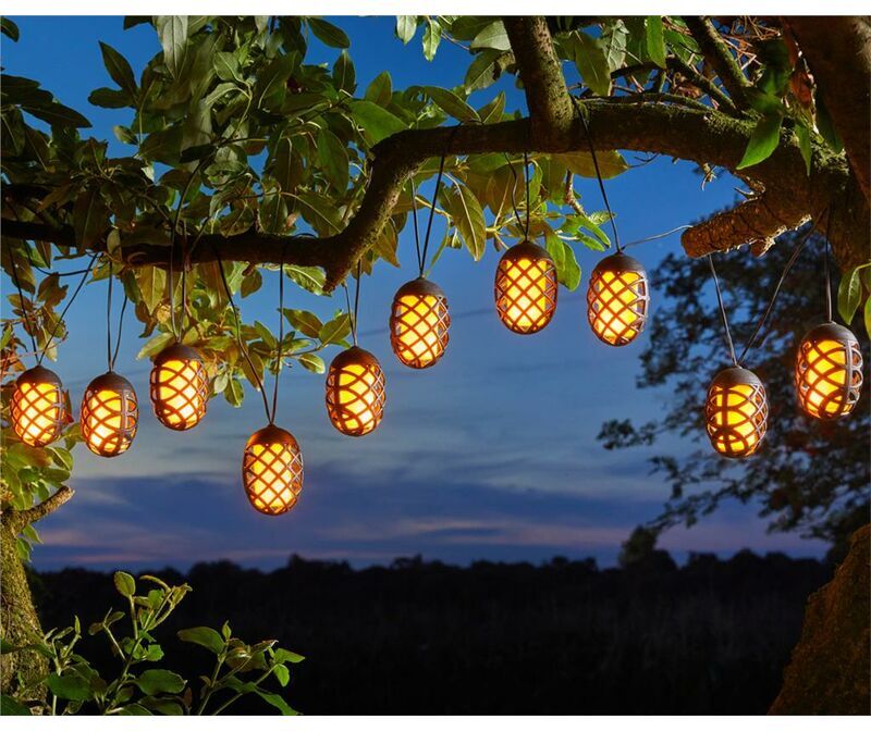 10 x Smart Garden Solar Hanging Lantern Cool Flame LED String Lights 4.7m