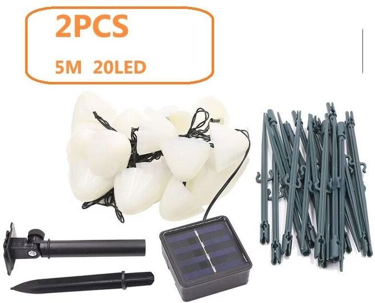 REDROAD 2 Pack, 5M 20 LED Solar Garden Lights Mushroom Shape Waterproof Garden Decorative Lights for Road Landscape Patio Yard Lawn Garden Wedding Party Warm