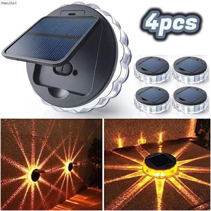 REDROAD 3 Mode Solar Wall Light, Dynamic Rotating Light, Outdoor Lighting, Garden Decor, Outdoor Step Lamp, Garden Fence Post (4 Pack/Warm White)
