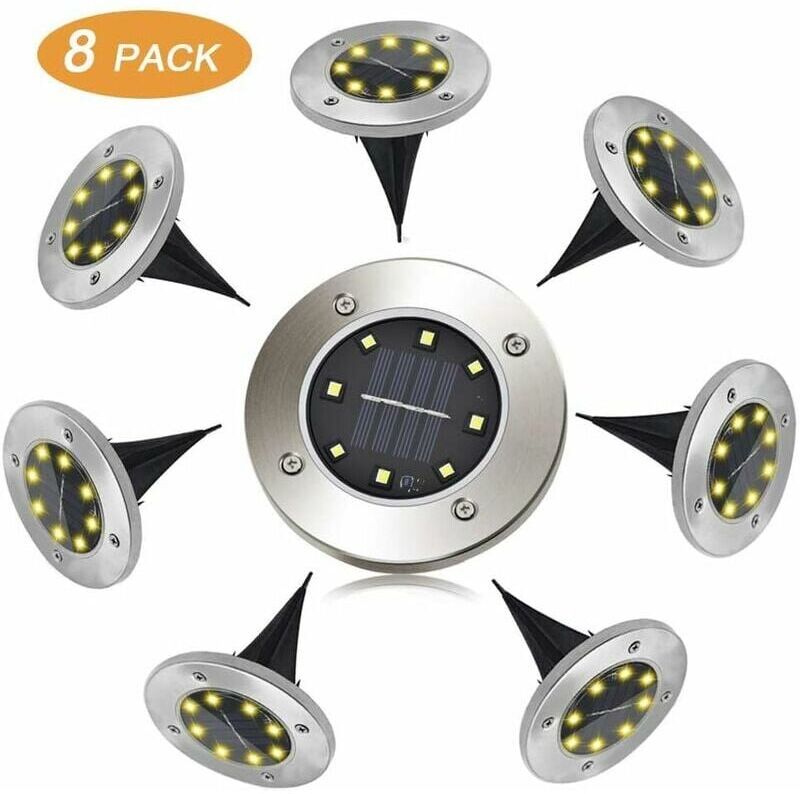 Jalleria - Solar Lights Outdoor, FLOWood 8 LEDs 8 Pack Spot Solar Garden Lamp Waterproof IP65 Decorative Lawn Light for Pathway Garden Patio Patio