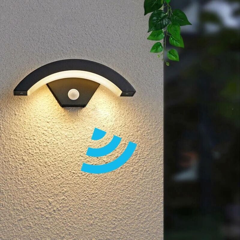 GOECO Modern Outdoor LED Wall Light with Motion Sensor 24W 550LM, Anthracite Grey U-Shaped Exterior Lighting IP65 3000K Warm Light for Porch Pathway