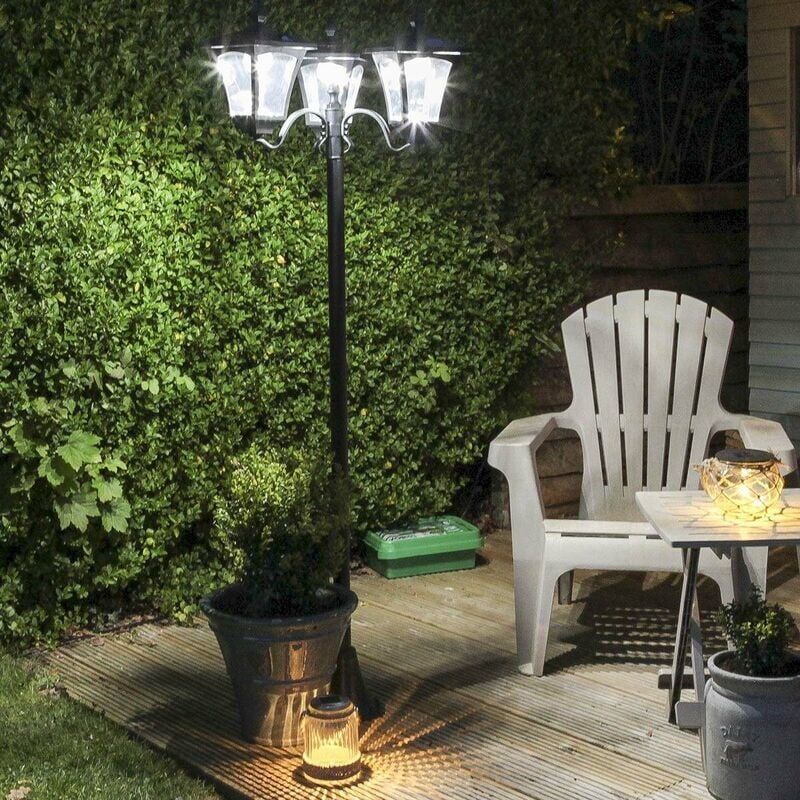 FESTIVE LIGHTS Triple Head Traditional led Lamp Post Light 2.1m Solar Power Outdoor Garden Pathway Drive Welcome Security Patio