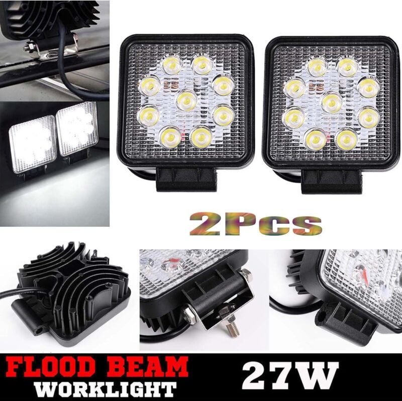 Dayplus - Pair led Square Work Light 27W Off-road Flood Lamp Floodlight IP68 Waterproof for suv atv 4WD Truck Boat Car 12V 24V, uk Stock, 2 Years
