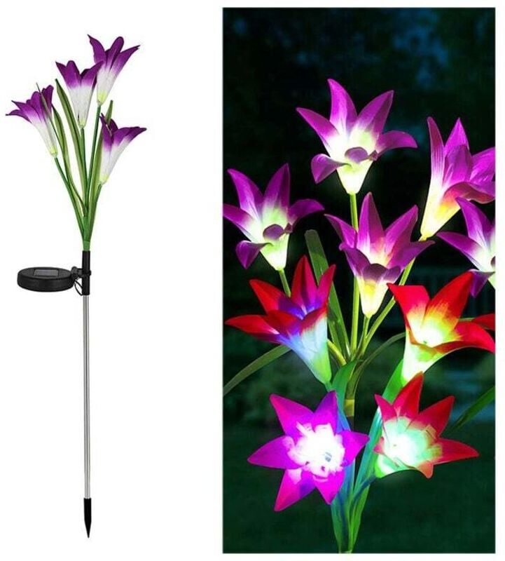 YMYNY Pieces solar lights outside, lily solar garden lamp led solar lamp color changing larger flowers and solar modules garden decoration for patio,