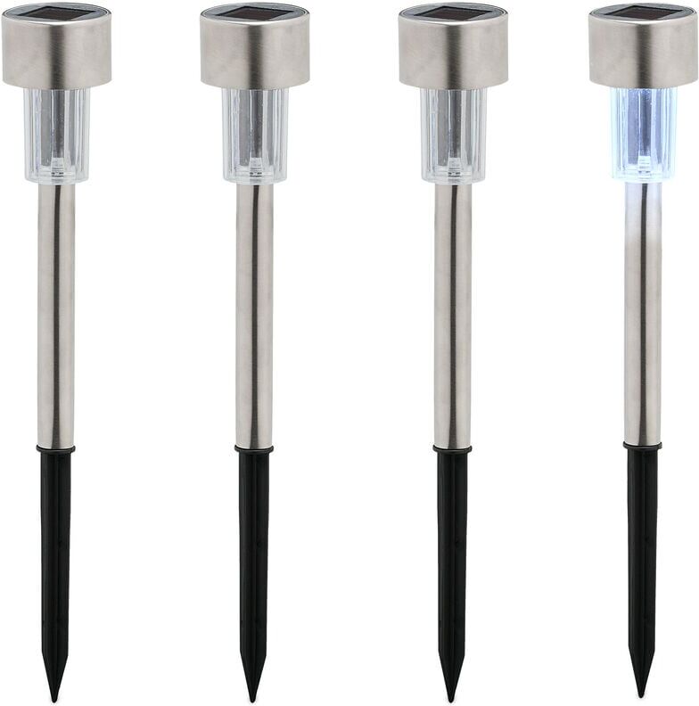 Relaxdays - Solar Lights, Set of 4, Cool White, Waterproof, with Sensor, led Garden Lighting, 31 x 4.5 cm, Silver/Black