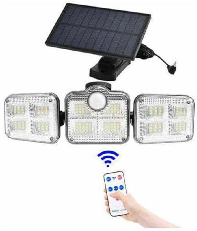 MUMU Solar Lights Outdoor with Motion Sensor, 122 LEDs, IP65 Waterproof Security Lights with 3 Heads, Solar Spotlights for Garden, Outdoor, Pathway,