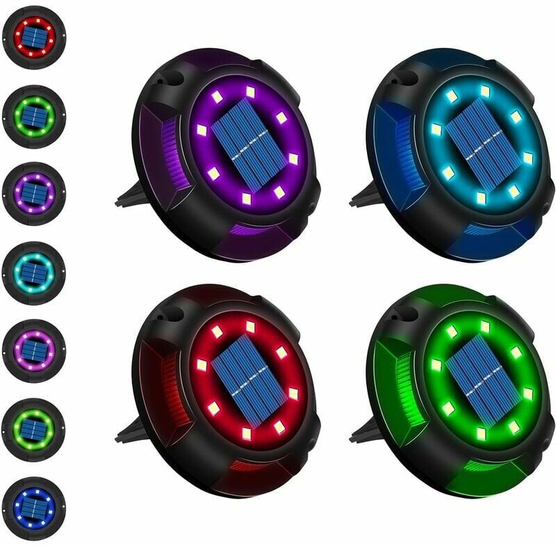 DEWDAT Solar Outdoor 12 led 7 Colors Solar Lights Garden Recessed Spotlight with Large Solar Panel Waterproof IP65 Solar Ground Lights (4PCS)