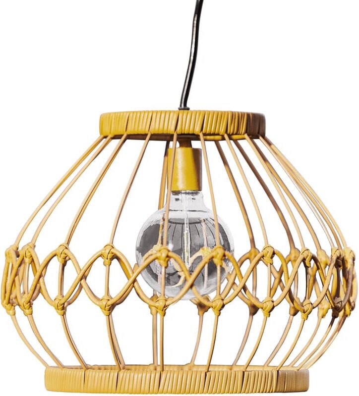 Outdoor Garden Hanging Light Lantern, Solar Powered, With Bulb, Dimmer, Timer & Remote, Brown Wicker, 33.7 x 33.7 x 26.7 (cm) - Teamson Home