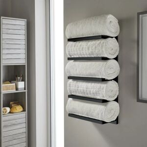 Bathroom Towel Rack Store Matt Black Wall Mounted 5 Tier Modern - Black - Vale Designs