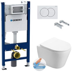 Toilet set Duofix frame + sat Infinitio rimless wc , invisible fixings + White flush plate (InfinitioGeb3) - Geberit