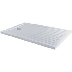 Lithic - White Low Profile Rectangular Shower Tray with Drying Area - 1600mm x 800mm - Milano