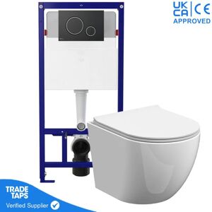 GRAVAHAUS Rimless Wall Hung Toilet Pan Frame 1.12m Concealed Cistern wc Dual Flush Plate