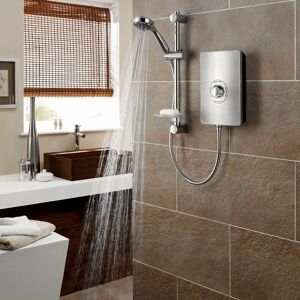 Triton Aspirante Electric Shower 8.5kW Head & Riser Brushed Steel - Silver